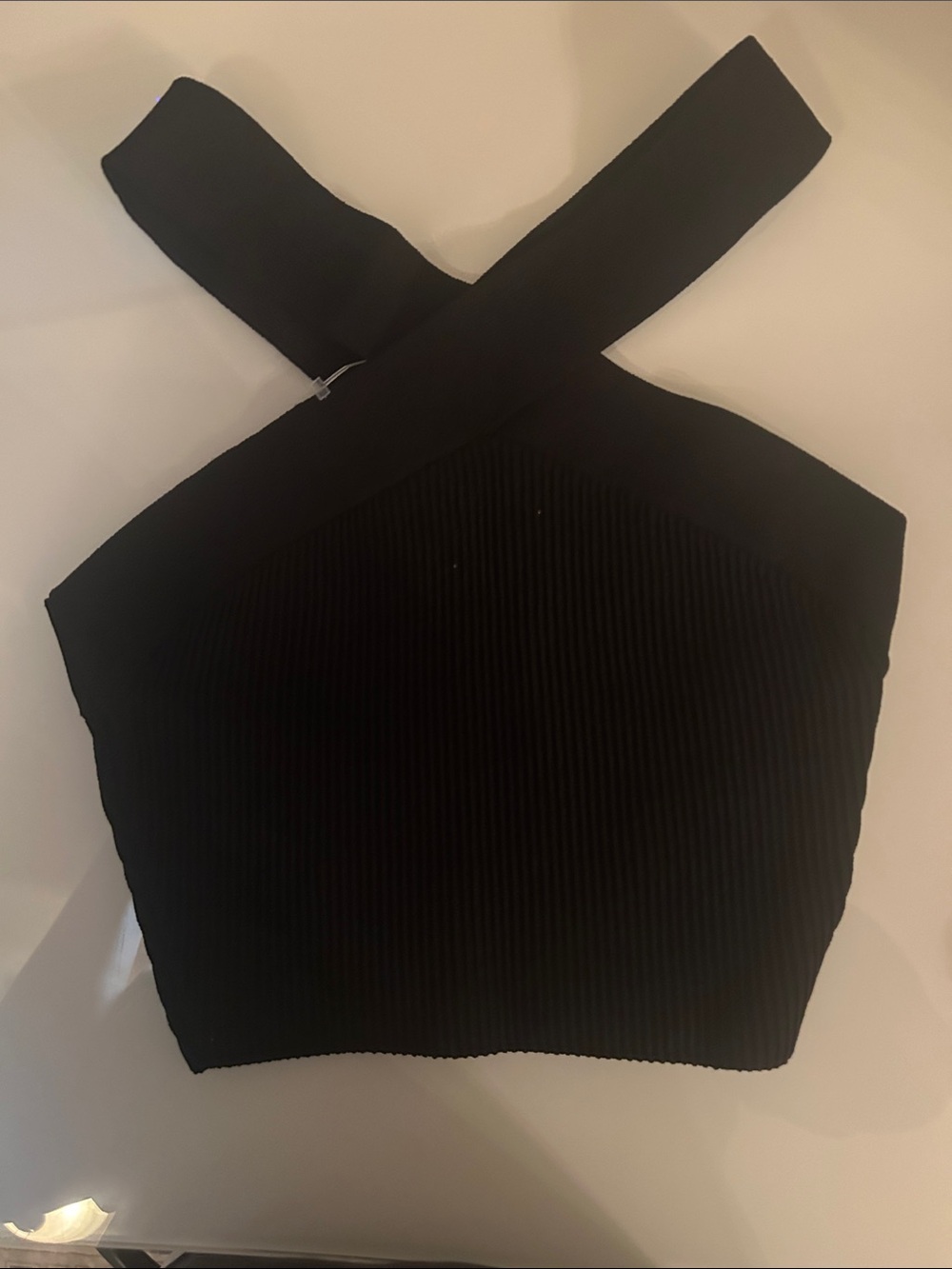 Aritzia Black Ribbed Cross-Front Crop Top